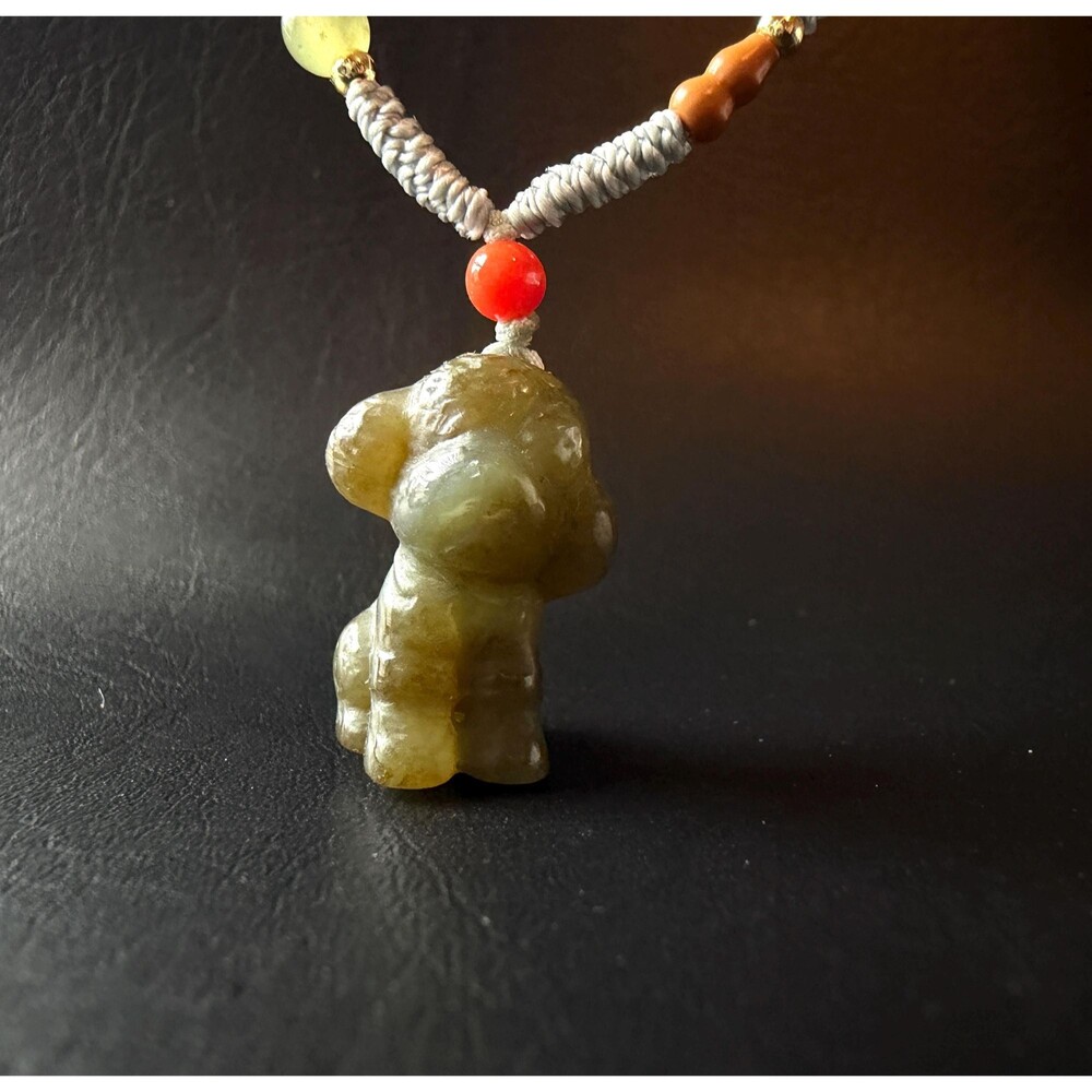 Natural Jade Dog Pendant Necklace Talisman Adjustable Cord Dog lover gift